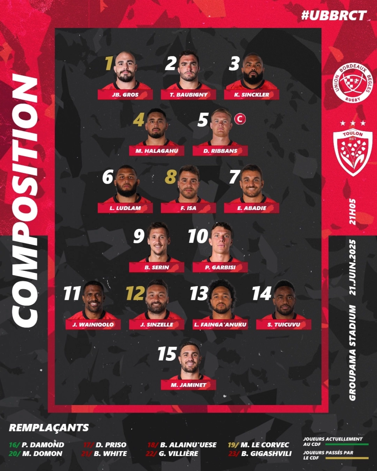 UBB - Toulon : Découvrez les compositions officielles pour la demi-finale de Top 14