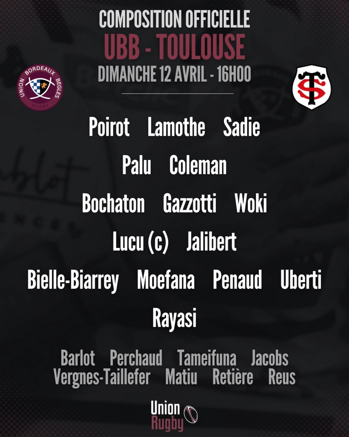 UBB - Toulouse : La compo officielle du Stade Toulousain révélée pour le choc de dimanche en Champions Cup