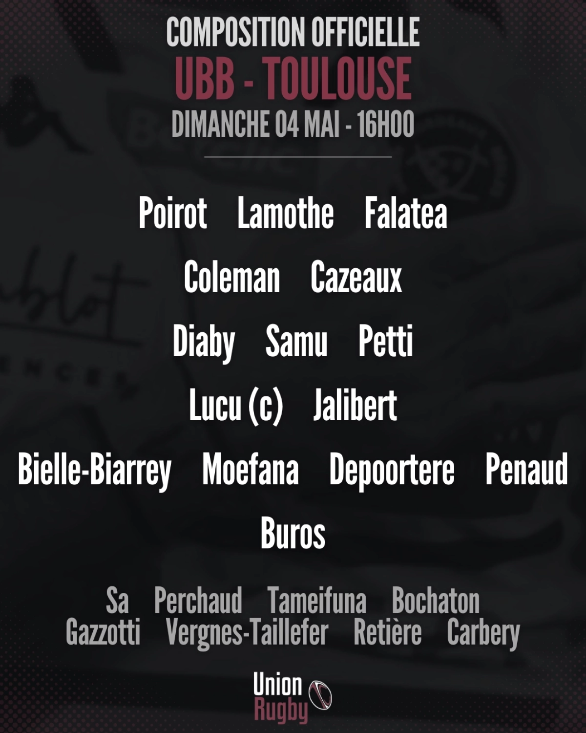 UBB : Les compositions d'équipes pour le défi face au Stade Toulousain en Champions Cup