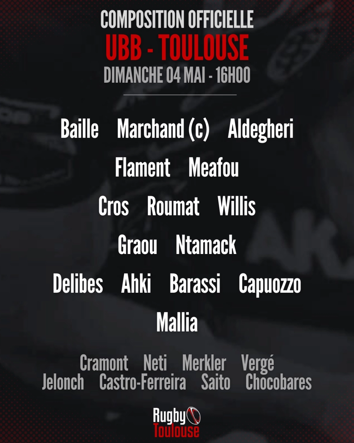 UBB : Les compositions d'équipes pour le défi face au Stade Toulousain en Champions Cup