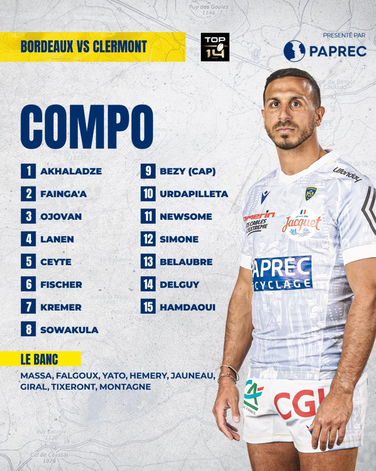 UBB vs Clermont : Découvrez les compositions officielles pour le match de Top 14