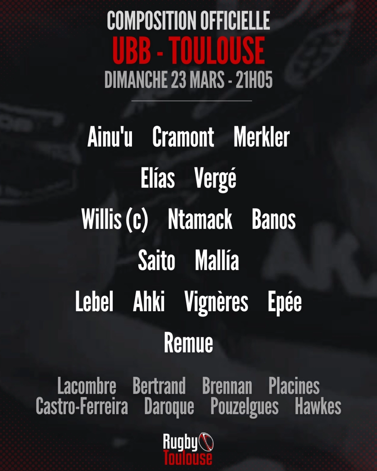UBB vs Toulouse : Les compositions d'équipes dévoilées pour le choc de la 19ème journée de Top 14