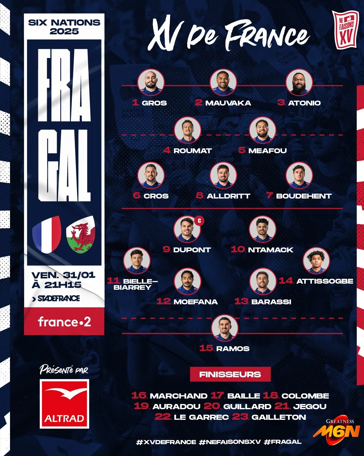 XV de France : La compo des Bleus face aux Pays de Galles - Avec 3 rochelais titulaires !